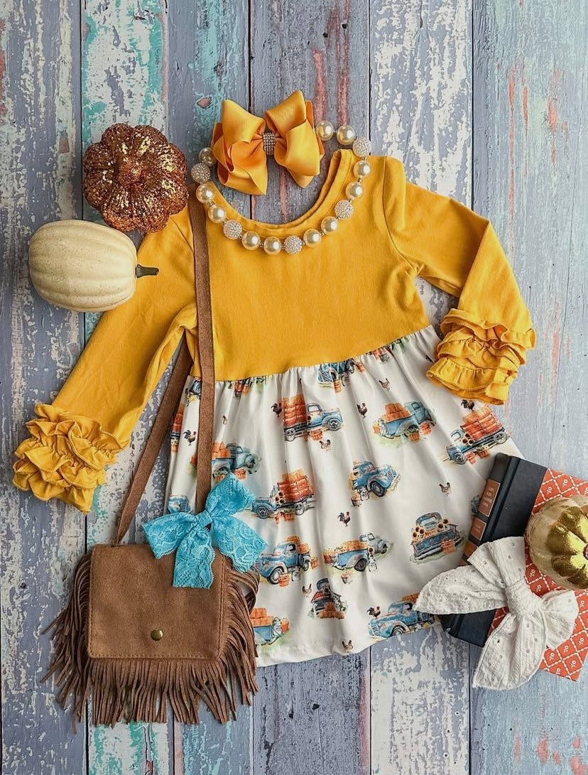 Mustard Vintage Truck Hayride Dress