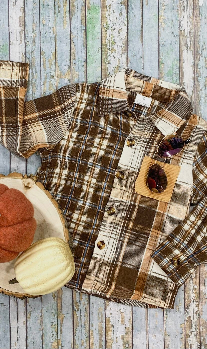 Boys Brown Plaid Shirt