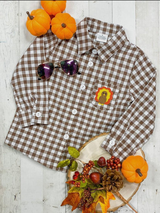 Boys Thanksgiving Turkey Plaid Top