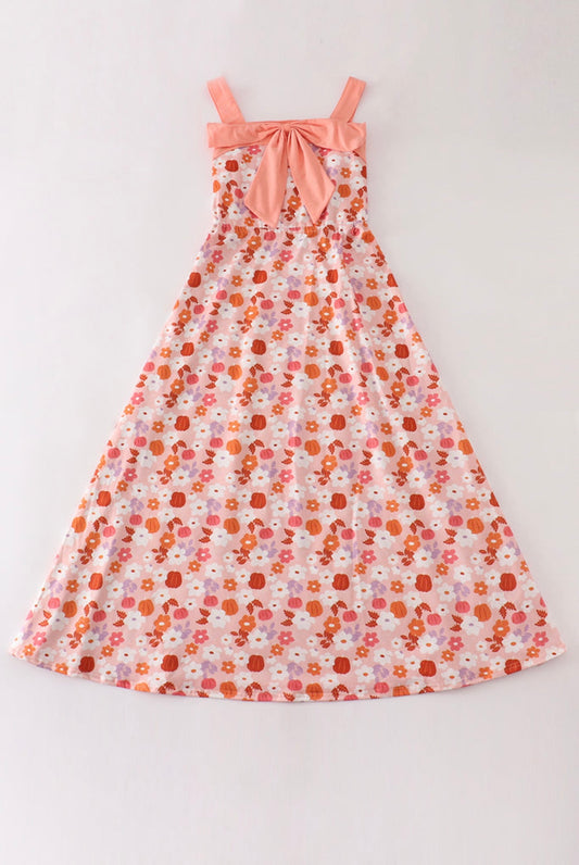 Pumpkin Floral Fall Bow Dress