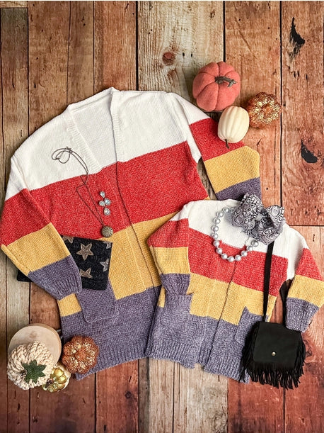 Mommy & Me Candy Corn Striped Cardigan