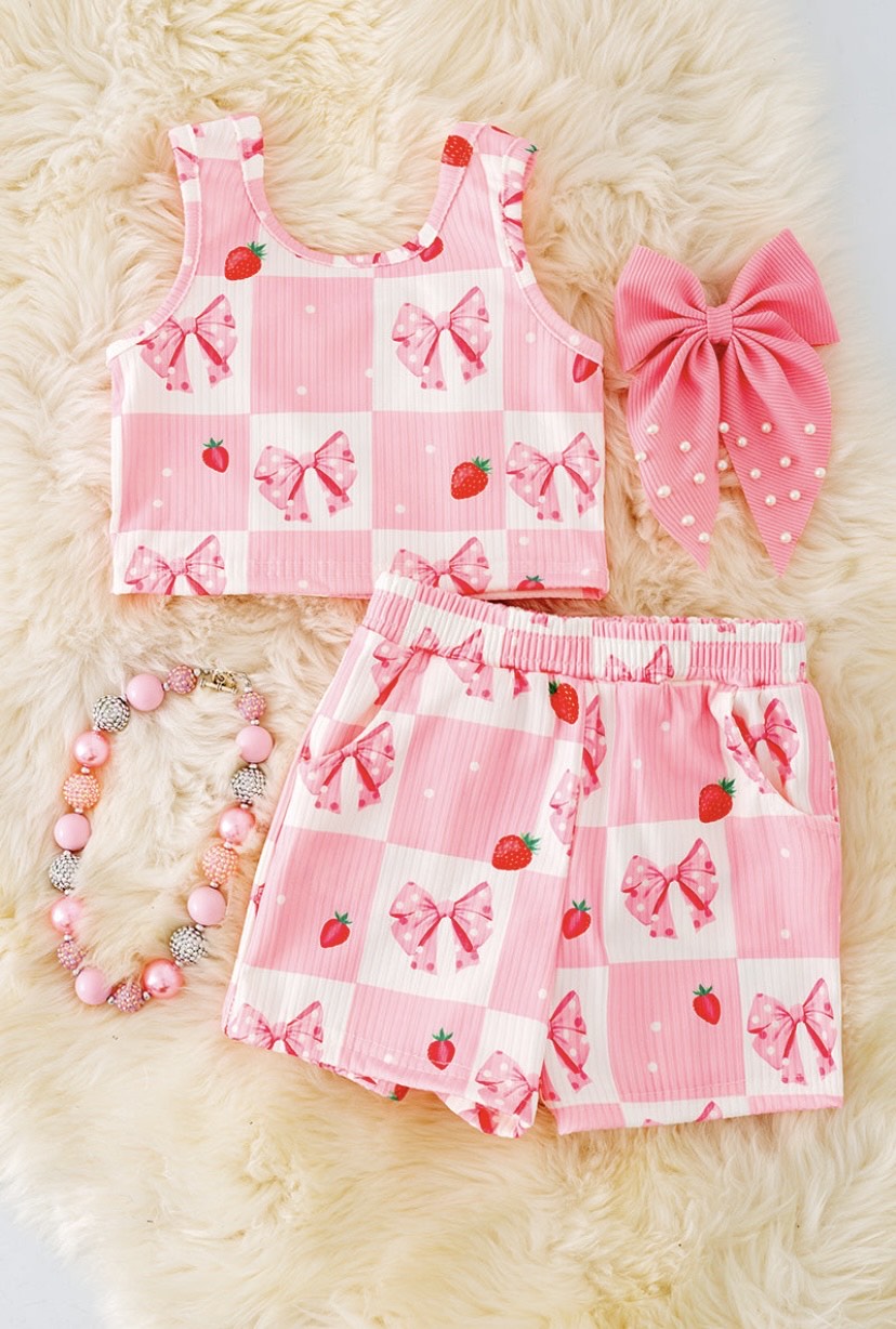 Coquette bow & sweet strawberries set