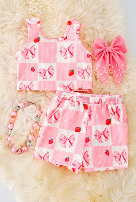 Coquette bow & sweet strawberries set