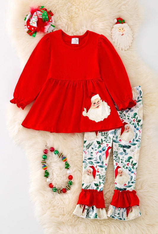 Santa printed tunic & ruffle pants