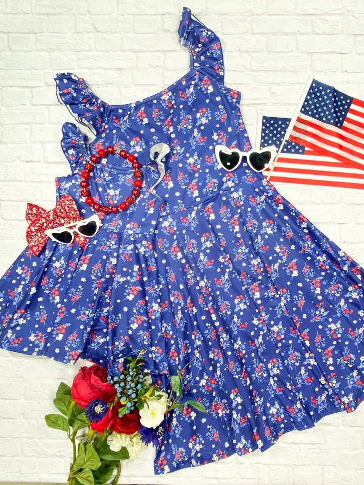 Mommy & Me Blue Floral Twirl Dress