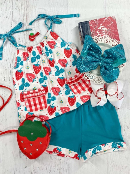 Strawberry Fields Gingham Pocket Short Set