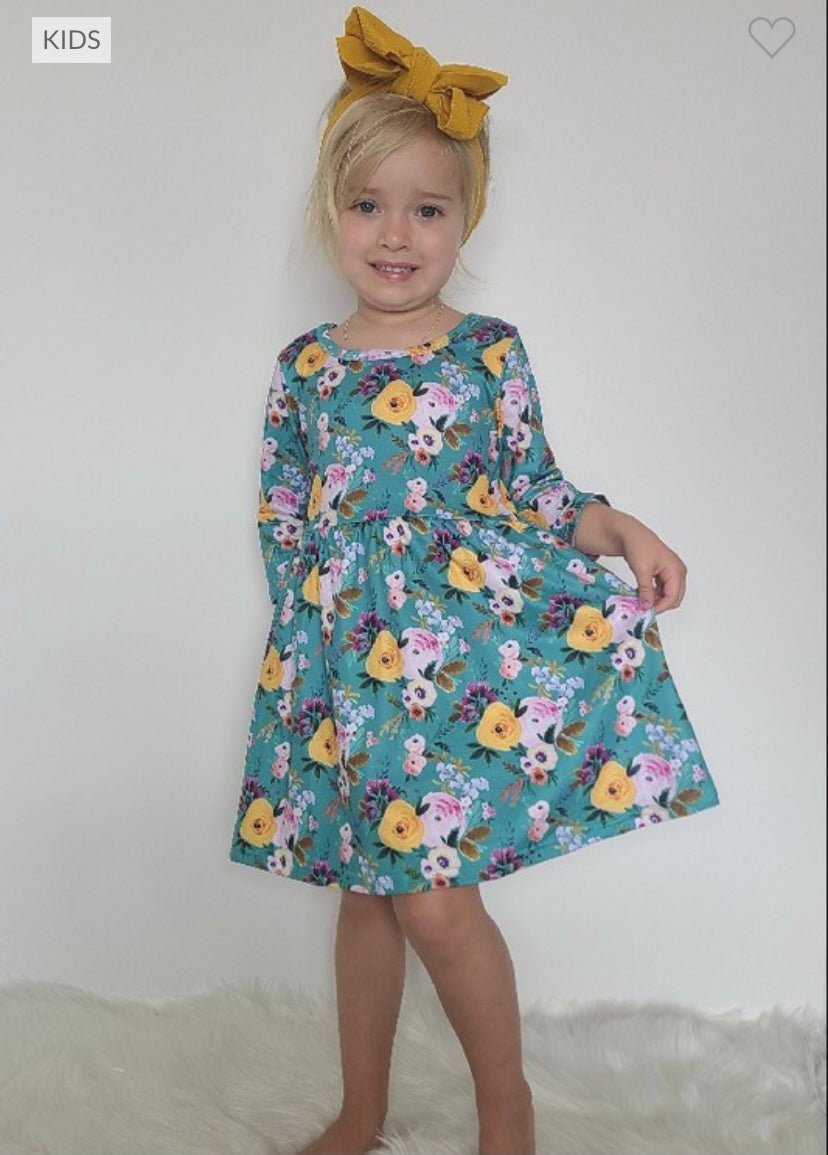 Teal Blooms Girl Dress