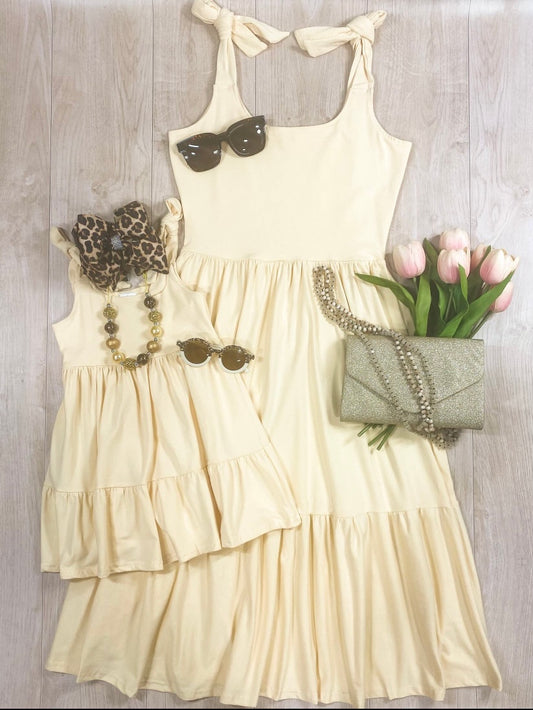Mommy and me Yellow Shoulder Tie Sundress