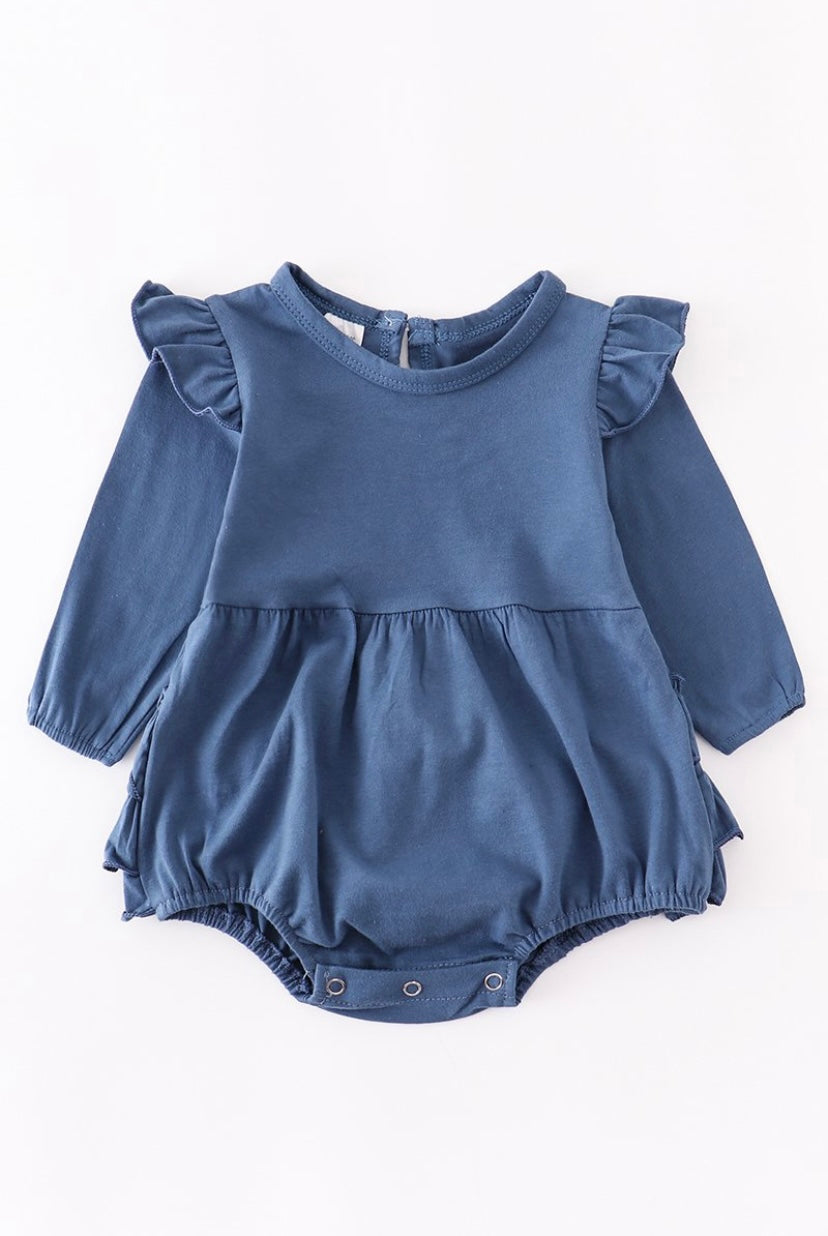 Blue Ruffe Baby Romper