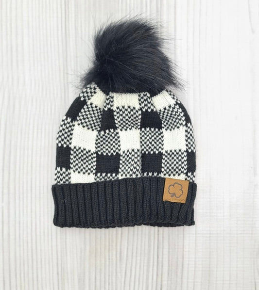 Black Plaid Beanie Hat