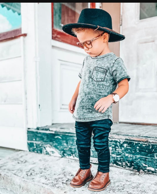 Stone Wash Pocket Tee- Charcoal