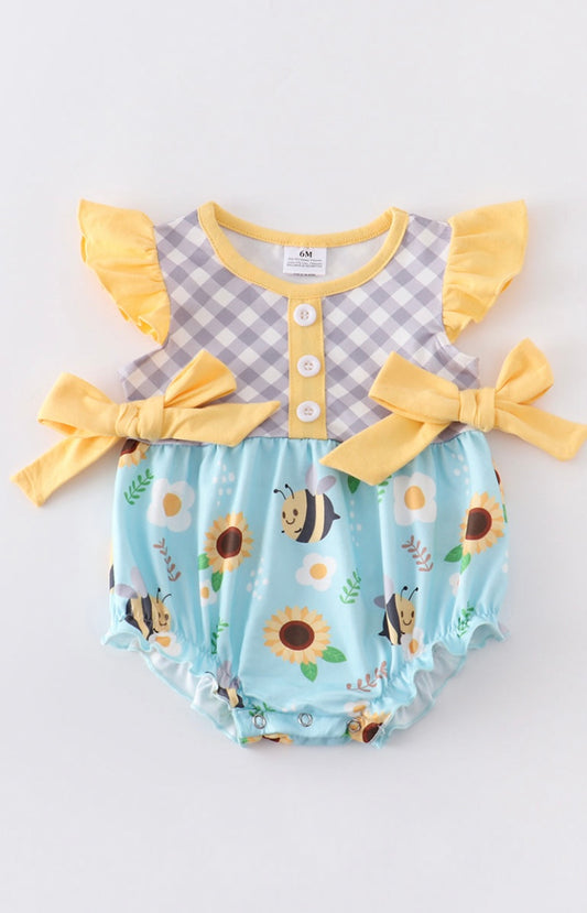 Yellow Bee Print Baby Romper