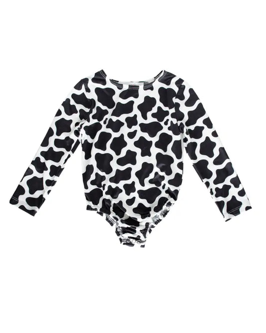 Women's Long Sleeve Leotard- Cow Print
