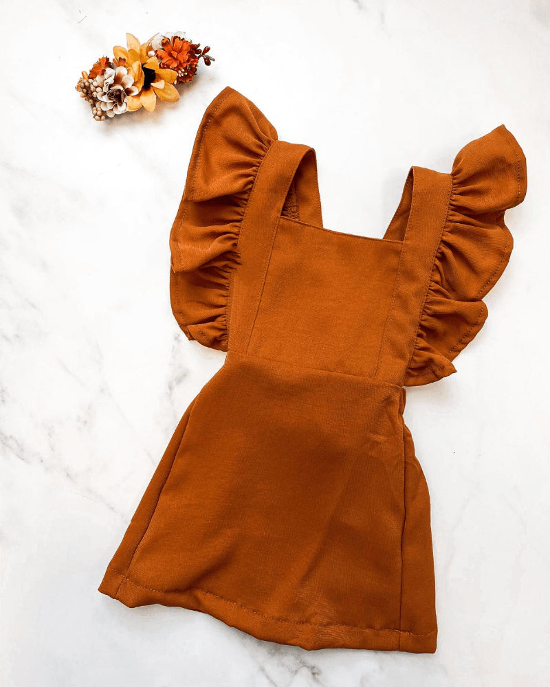 Victoria Ruffle Back Suspender Dress- Caramel